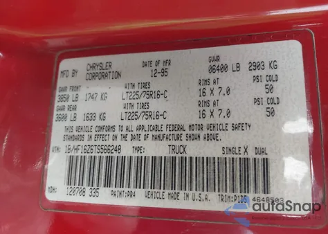 1996 Dodge Ram 1500 z USA, uszkodzony, nr VIN 1B7HF16Z6TS566248